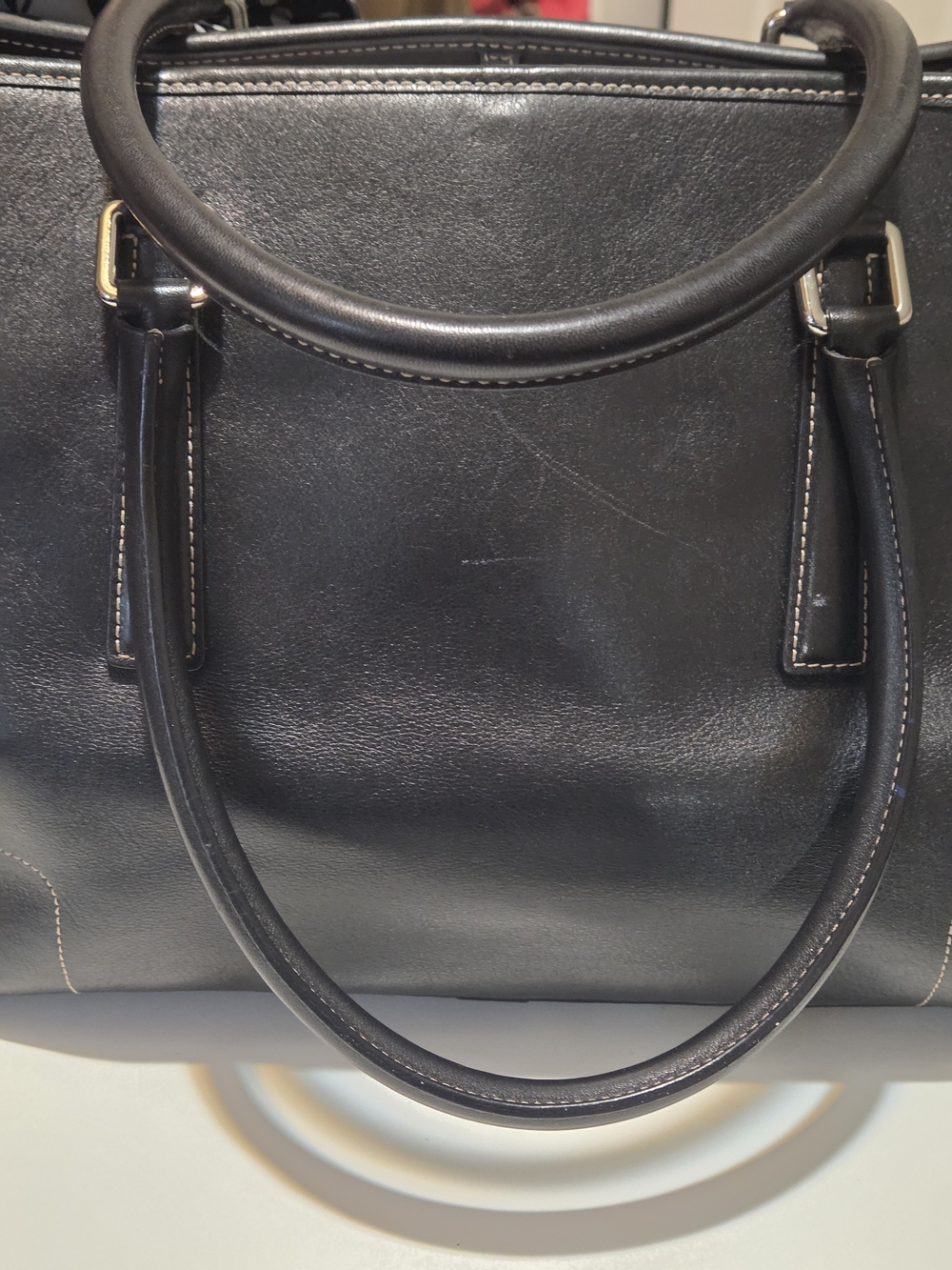COACH Black Leather Tote with Polka Dot Scarf - Picture 5 of 11
